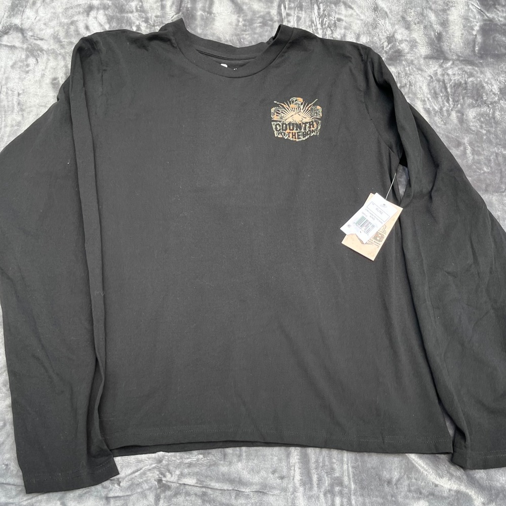 C2B Country to the Bone Mens XL Black Long Sleeve Graphic Deer Camo T-Shirt NWT